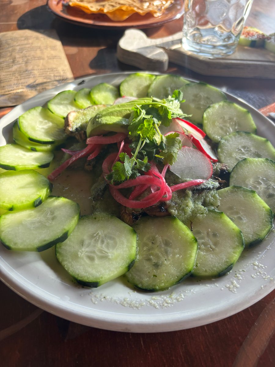 Tequila neat with cucumber at a distillery